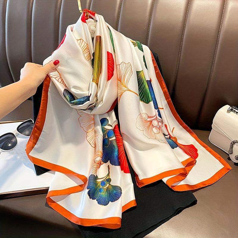Ginkgo Leaves Print Large Silk Scarf - Sunscreen Beach Towel