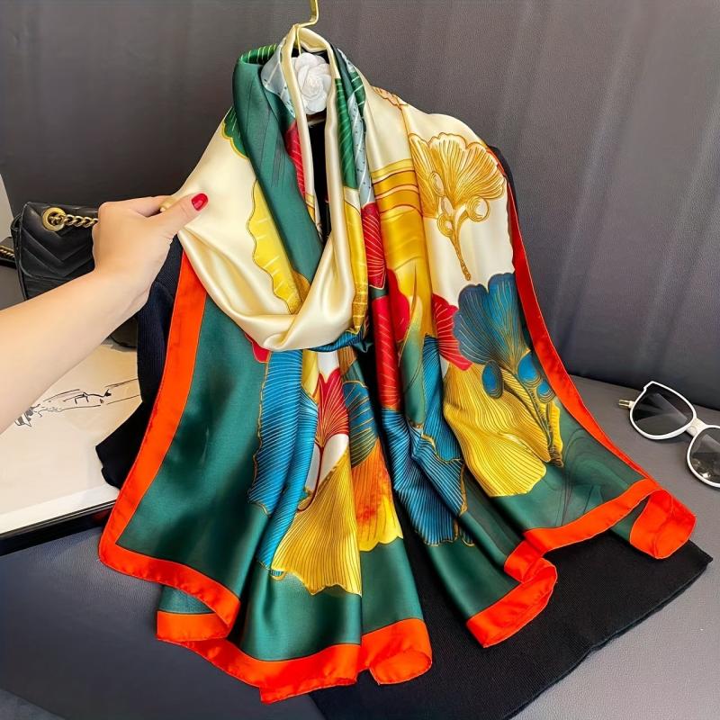 Ginkgo Leaves Print Large Silk Scarf - Sunscreen Beach Towel
