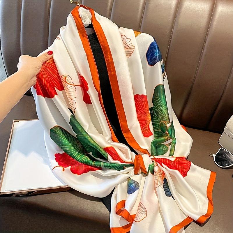 Ginkgo Leaves Print Large Silk Scarf - Sunscreen Beach Towel