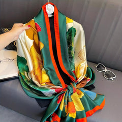 Ginkgo Leaves Print Large Silk Scarf - Sunscreen Beach Towel