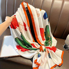 Ginkgo Leaves Print Large Silk Scarf - Sunscreen Beach Towel