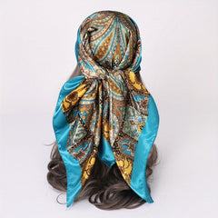 Vintage Paisley Print Square Scarf Silk Satin Bandana