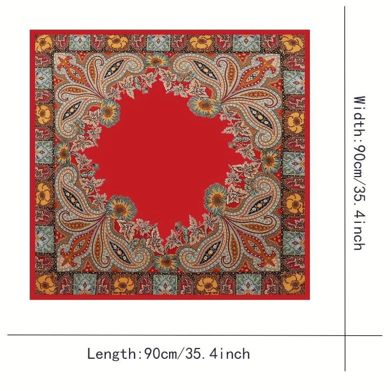 Vintage Paisley Print Square Scarf Silk Satin Bandana