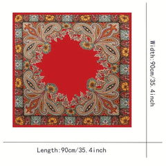Vintage Paisley Print Square Scarf Silk Satin Bandana