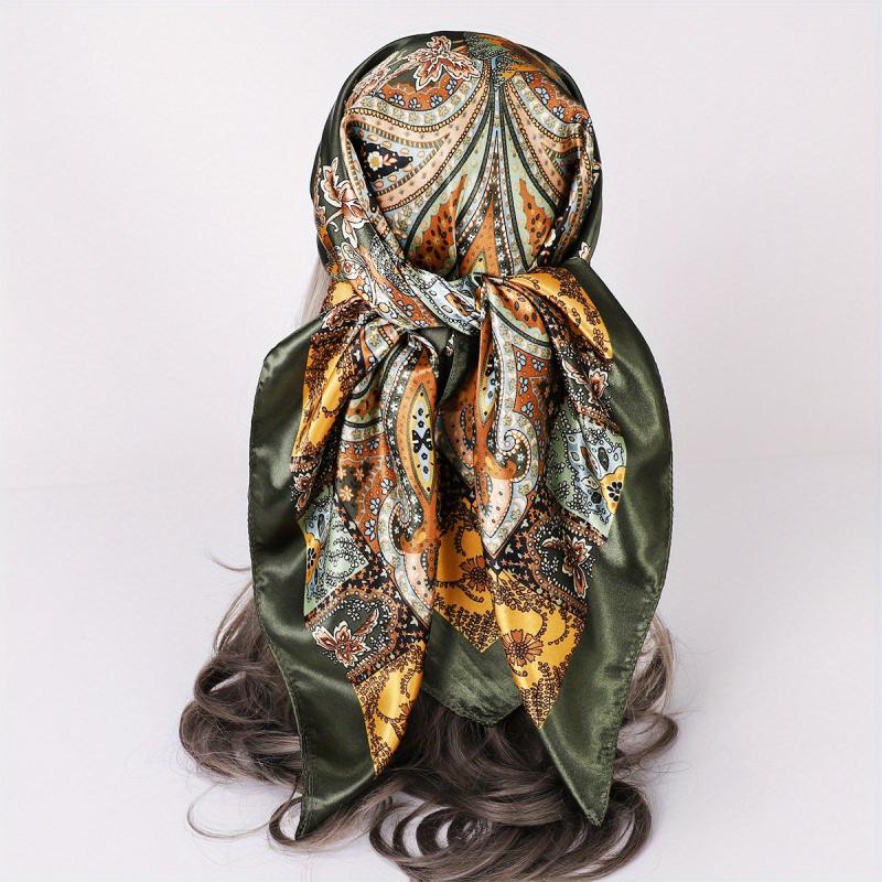 Vintage Paisley Print Square Scarf Silk Satin Bandana