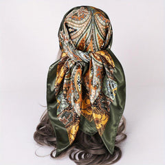 Vintage Paisley Print Square Scarf Silk Satin Bandana