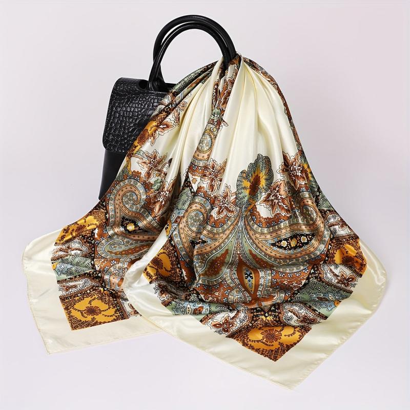 Vintage Paisley Print Square Scarf Silk Satin Bandana