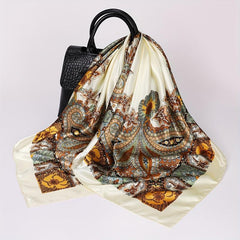 Vintage Paisley Print Square Scarf Silk Satin Bandana
