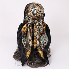 Vintage Paisley Print Square Scarf Silk Satin Bandana