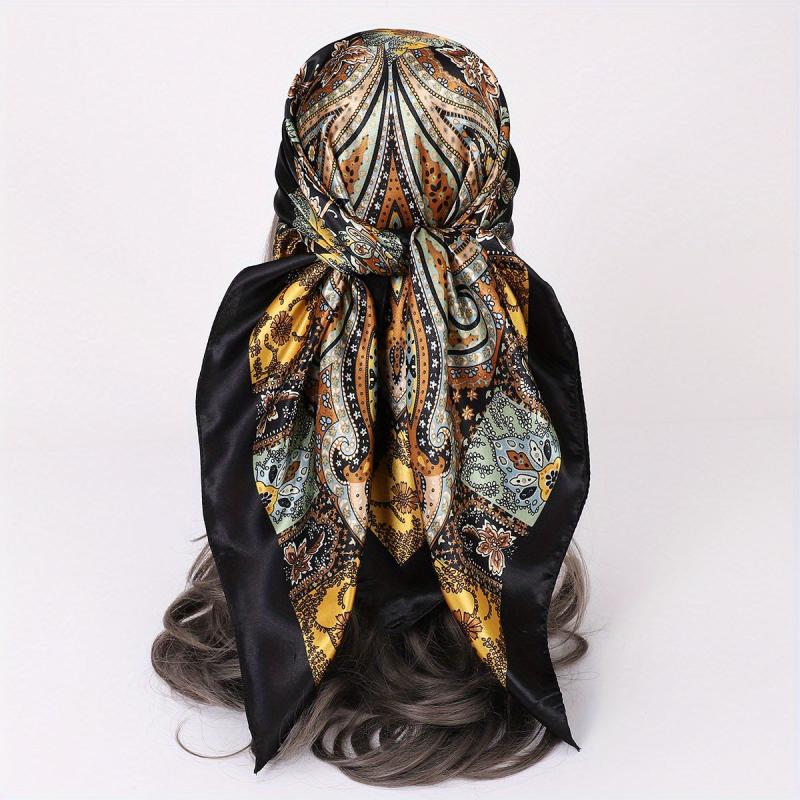 Vintage Paisley Print Square Scarf Silk Satin Bandana
