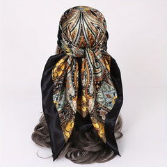 Vintage Paisley Print Square Scarf Silk Satin Bandana