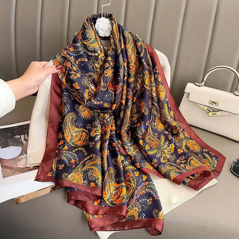 Vintage Paisley Print Scarf Classic Satin Warm Shawl Silk Scarves