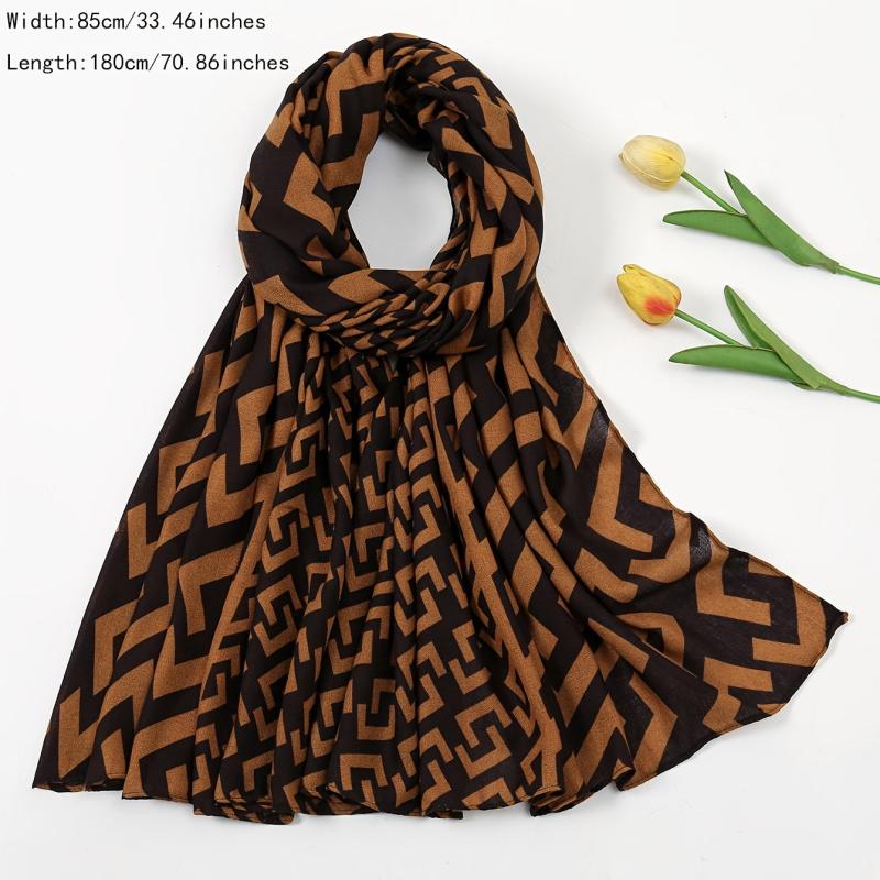 Brown Geometric Plaid Print Scarf Women Warm Shawl Windproof Head Wrap Hijab