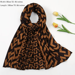 Brown Geometric Plaid Print Scarf Women Warm Shawl Windproof Head Wrap Hijab