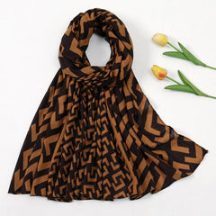 Brown Geometric Plaid Print Scarf Women Warm Shawl Windproof Head Wrap Hijab