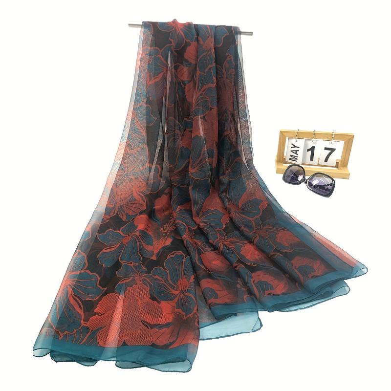 Floral Print Scarf Casual Shawl Wrap Allover Pattern Head Wrap for Daily
