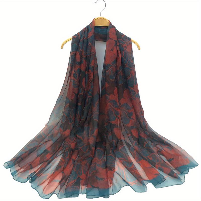 Floral Print Scarf Casual Shawl Wrap Allover Pattern Head Wrap for Daily