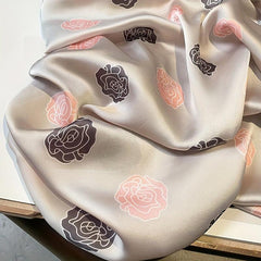 Camellia Print Thin Scarf Satin Shawl Classic Silk Head Wrap Sunscreen Travel