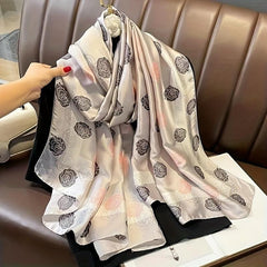 Camellia Print Thin Scarf Satin Shawl Classic Silk Head Wrap Sunscreen Travel