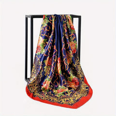 Boho Floral Print Satin Bandana Vintage Square Scarf Silk Shawl