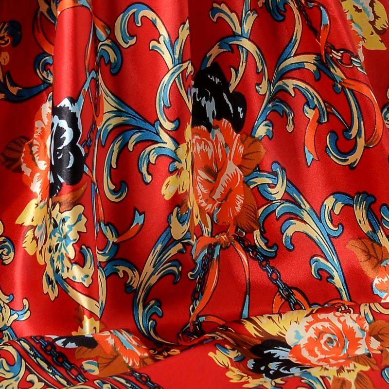 Boho Floral Print Satin Bandana Vintage Square Scarf Silk Shawl