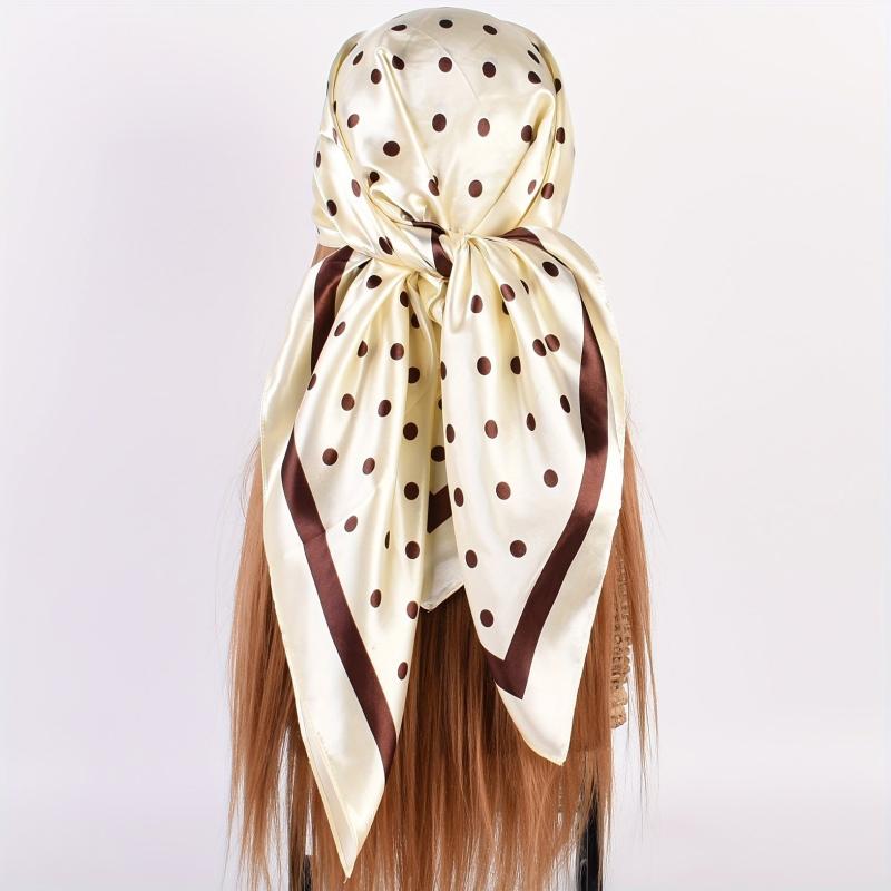 Polka Dot Print Square Scarf Satin Kerchief Large Shawl Silk Head Wrap