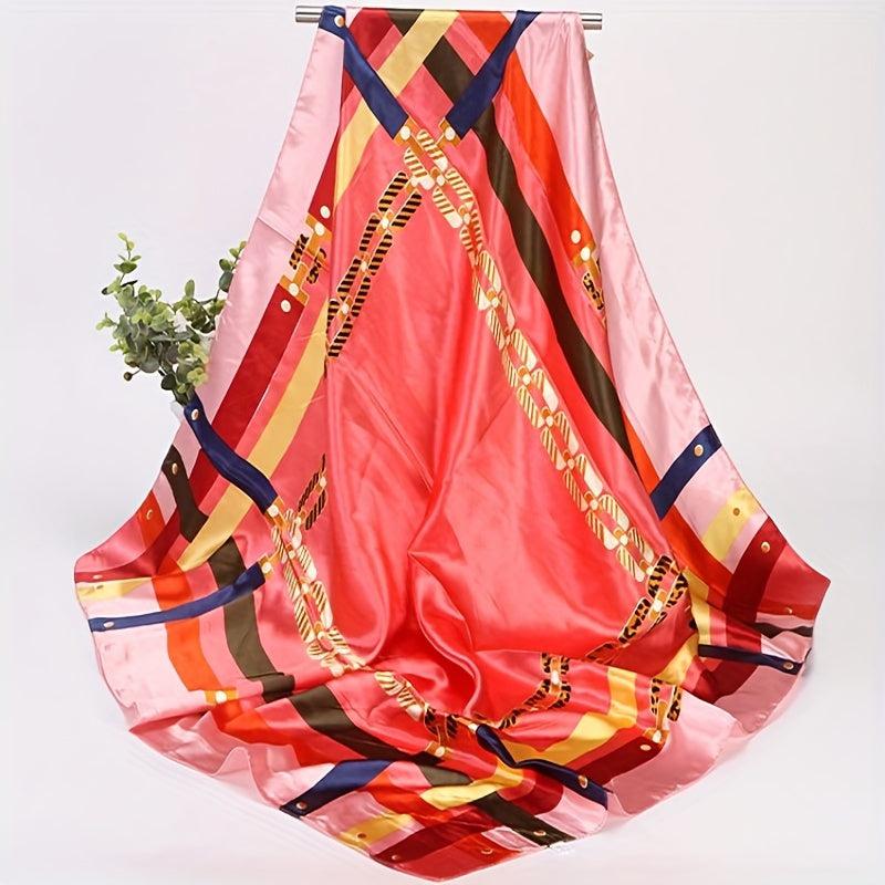 Vintage Satin Square Scarf Soft Block Printed Bandana Silk Windproof Head Wrap