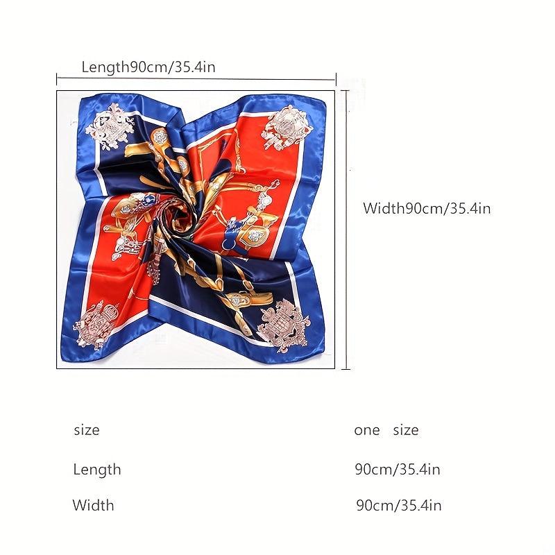 Vintage Satin Square Scarf Soft Block Printed Bandana Silk Windproof Head Wrap