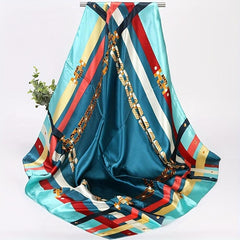 Vintage Satin Square Scarf Soft Block Printed Bandana Silk Windproof Head Wrap