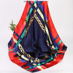 Vintage Satin Square Scarf Soft Block Printed Bandana Silk Windproof Head Wrap