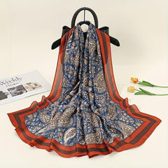 Vintage Paisley Print Satin Scarf Dark Silk Large Square Scarf