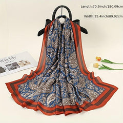 Vintage Paisley Print Satin Scarf Dark Silk Large Square Scarf