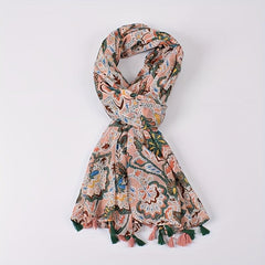 Bohemian Print Pink Scarf Vintage Tassel Warm Shawl Women