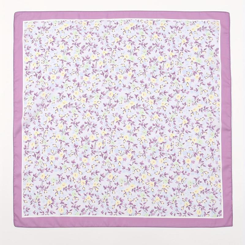 Purple Floral Print Bandana Satin Square Scarf Neckerchief Head Wrap
