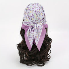 Purple Floral Print Bandana Satin Square Scarf Neckerchief Head Wrap