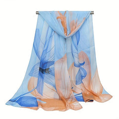 Women's Lily Print Chiffon Silky Scarf Lightweight Shawl