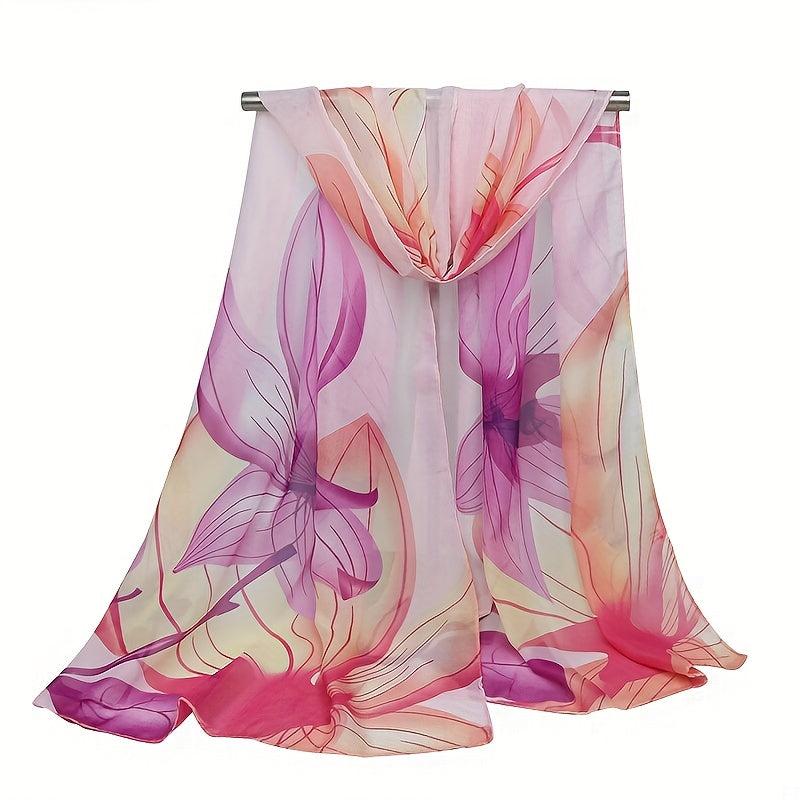 Women's Lily Print Chiffon Silky Scarf Lightweight Shawl