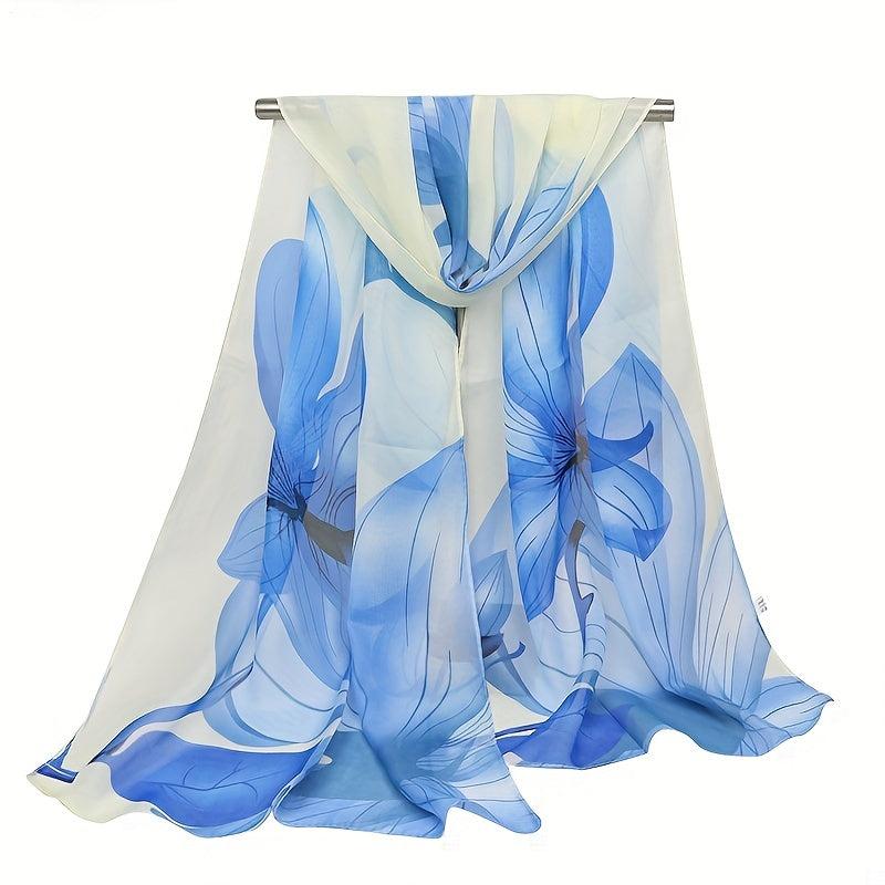 Women's Lily Print Chiffon Silky Scarf Lightweight Shawl