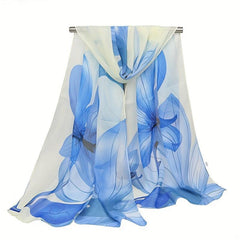 Women's Lily Print Chiffon Silky Scarf Lightweight Shawl