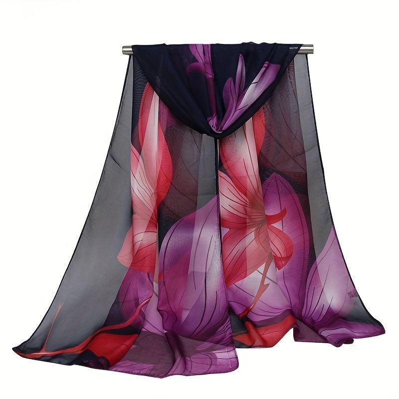 Women's Lily Print Chiffon Silky Scarf Lightweight Shawl