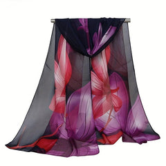 Women's Lily Print Chiffon Silky Scarf Lightweight Shawl