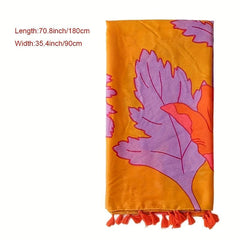 Orange Large Flower Print Scarf Boho Tassel Warm Shawl