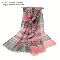 Striped Scarf Boho Double Shawl Frayed Edge Thin Breathable Head Wrap
