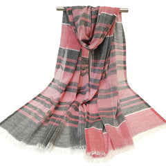 Striped Scarf Boho Double Shawl Frayed Edge Thin Breathable Head Wrap