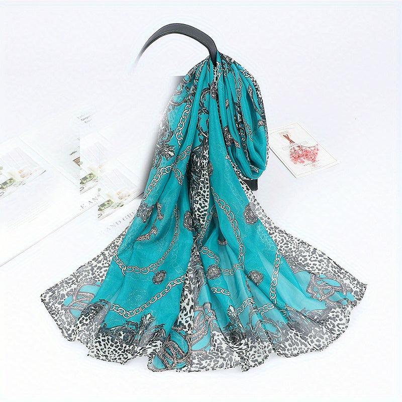 Leopard Chain Print Chiffon Scarf Thin Breathable Casual Shawl