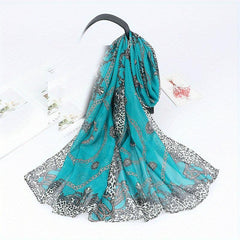 Leopard Chain Print Chiffon Scarf Thin Breathable Casual Shawl