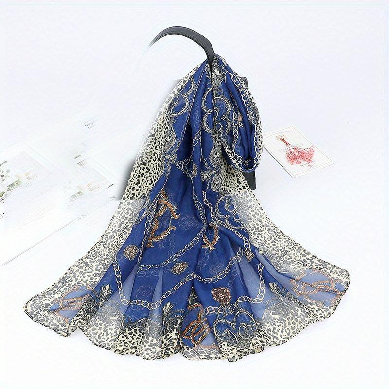 Leopard Chain Print Chiffon Scarf Thin Breathable Casual Shawl