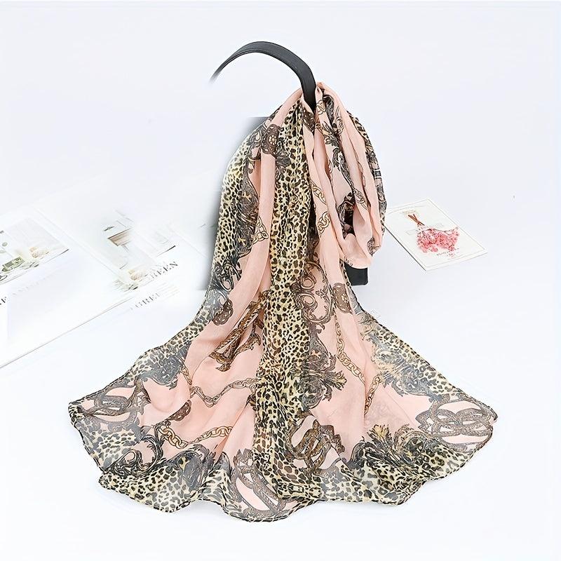 Leopard Chain Print Chiffon Scarf Thin Breathable Casual Shawl