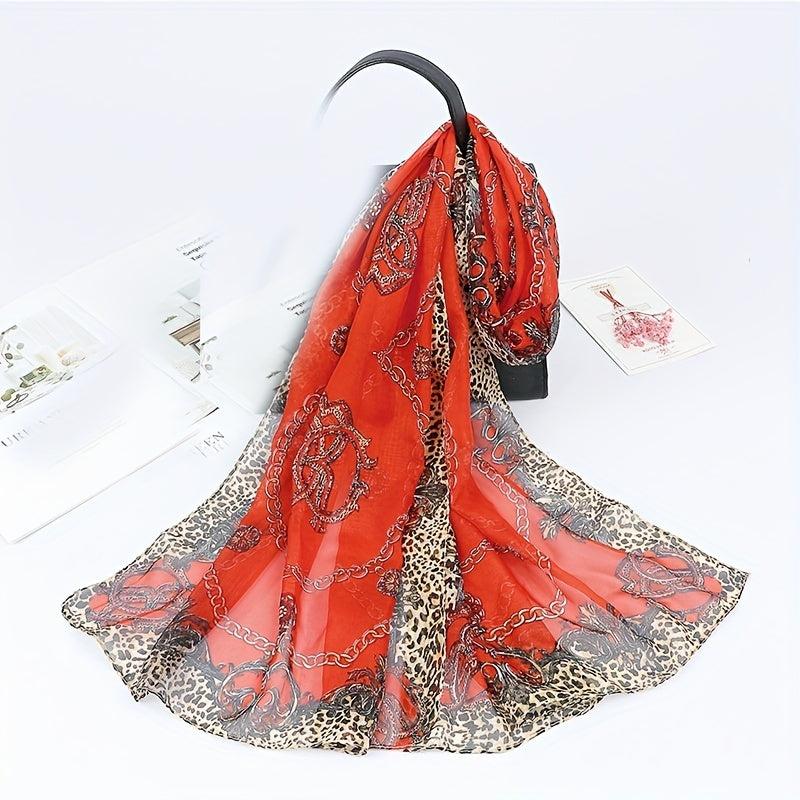 Leopard Chain Print Chiffon Scarf Thin Breathable Casual Shawl
