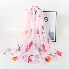Rose Print Thin Scarf Breathable Shawl Solid Hijab Head Wraps Sunscreen